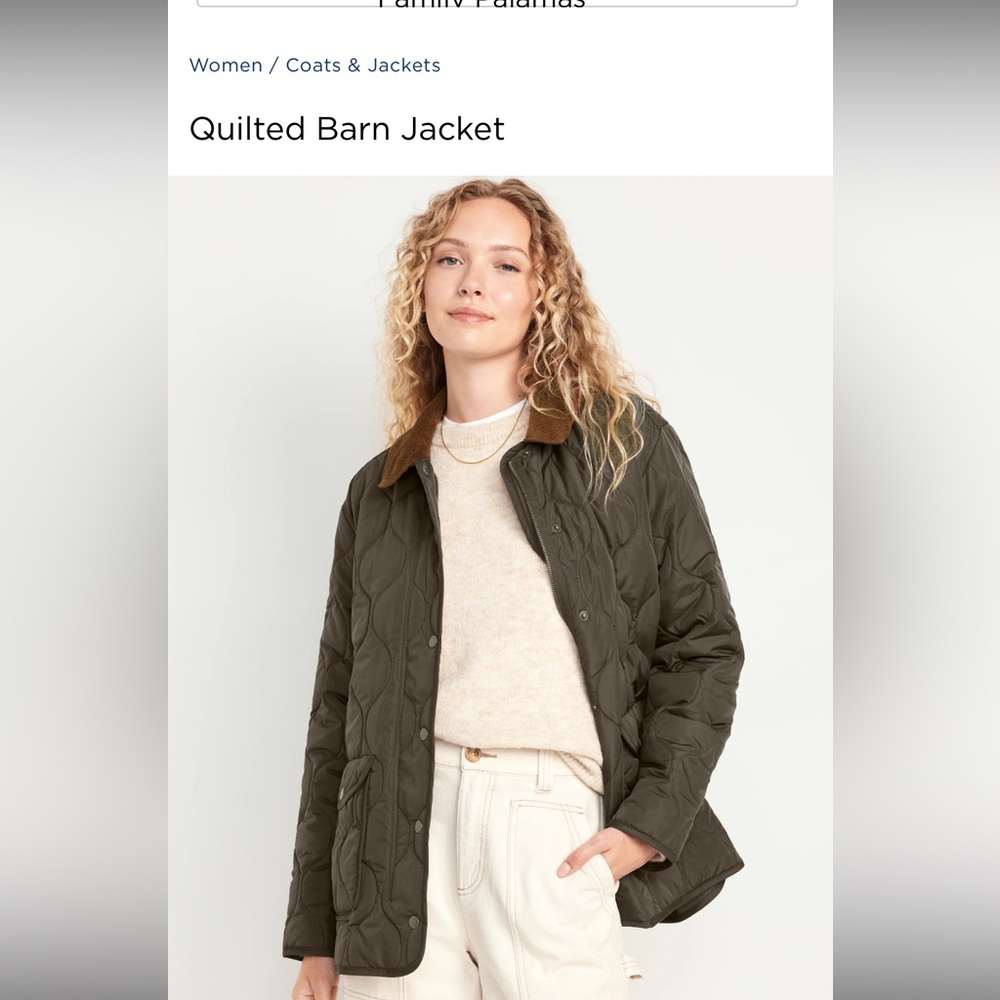 Quilted barn jacket dark olive color
